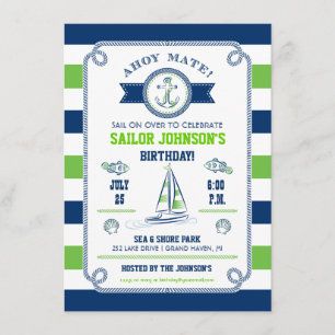 Invitation Carton d'invitation d'anniversaire Rayures Nautiqu