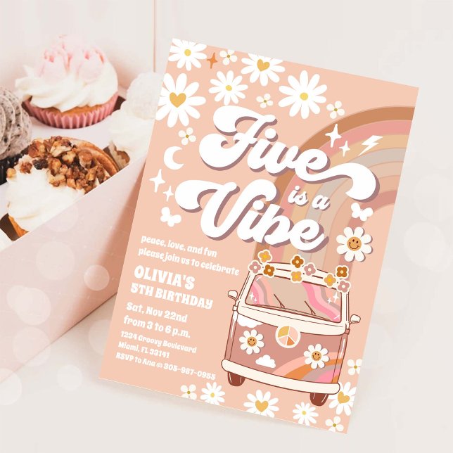 Invitation Carton d'invitation d'anniversaire rétro Daisy Van (Créateur téléchargé)