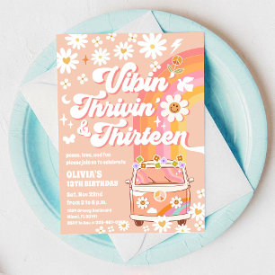 Invitation Carton d'invitation d'anniversaire rétro hippie