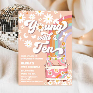 Invitation Carton d'invitation d'anniversaire rétro hippie