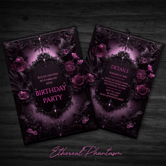 Invitation Carton d'invitation d'anniversaire rose et noir d'