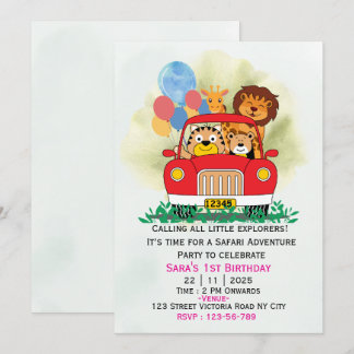 Invitation Carton d'invitation d'anniversaire Safari Animaux 