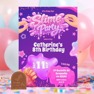 Invitation Carton d'invitation d'anniversaire Slime Rose Viol