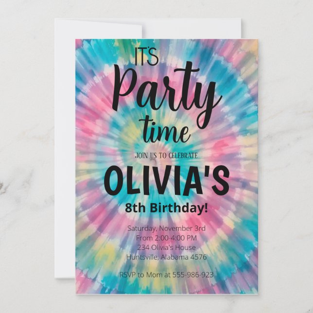 Invitation Carton d'invitation d'anniversaire Tie Dye Arc-en- (Devant)