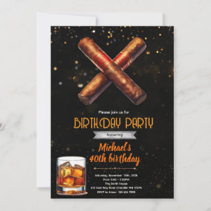 Invitation Carton d'invitation d'anniversaire Whiskey et Ciga