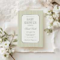 Carton d'invitation de baby shower à rayures vert
