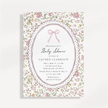 Carton d'invitation de baby shower à ruban rose fl