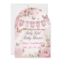 Carton d'invitation de baby shower Fille Fleur Ros