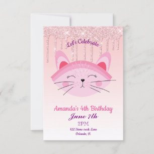 Invitation Carton d'invitation de chaton pailleté rose dégoul