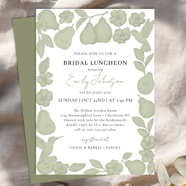 Invitation Carton d'invitation de déjeuner de mariage au poir (Bridal Shower Luncheon )