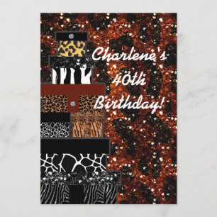 Invitation Carton d'invitation de fête à motif animal Glitzy