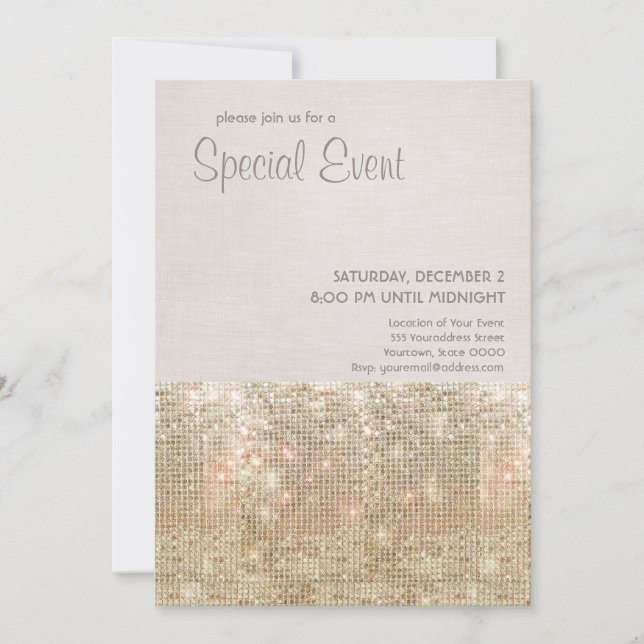 Invitation Carton d'invitation de fête à paillettes dorées sc (Devant)