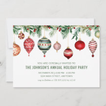 Carton d'invitation de fête avec ornement de Noël