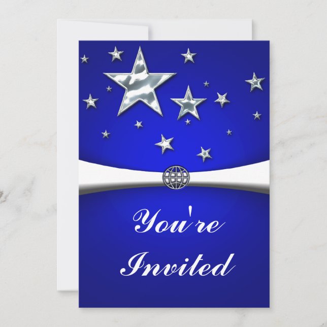 Invitation Carton d'invitation de fête bleu foncé Silver Star (Devant)