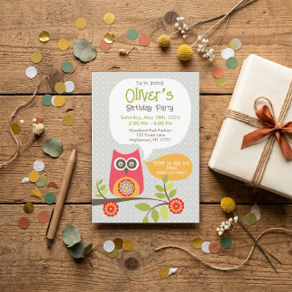Invitation Carton d'invitation de fête d'anniversaire Chouett