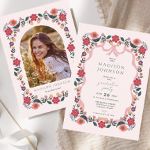 Carton d'invitation de fête de fin d'études floral