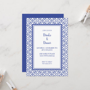 INVITATION CARTON D'INVITATION DE FÊTE ÉLÉGANT BLEU ET BLANC