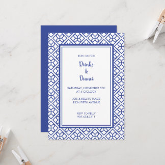 INVITATION CARTON D'INVITATION DE FÊTE ÉLÉGANT BLEU ET BLANC