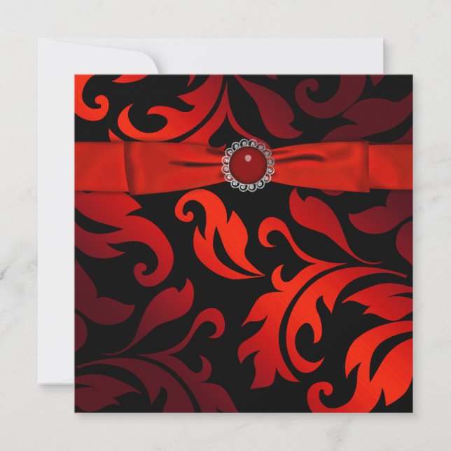Invitation Carton d'invitation de fête en noir et rouge damas (Devant)