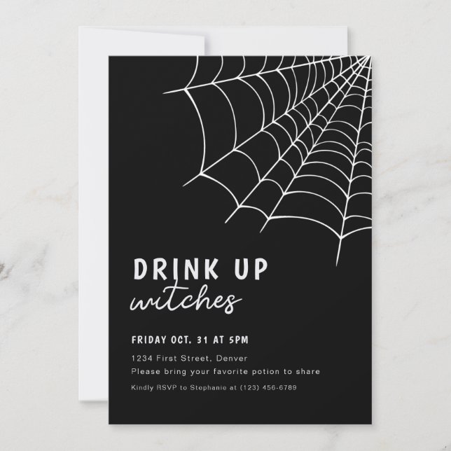 Invitation Carton d'invitation de fête noire Halloween sorciè (Devant)