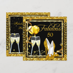 Invitation Carton d'invitation de fête or noir pour les 50 an