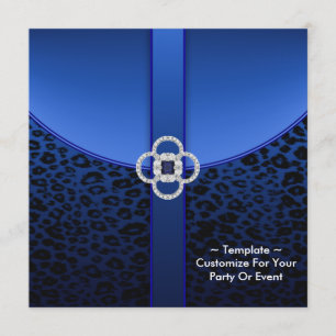 Invitation Carton d'invitation de fête royale bleu léopard