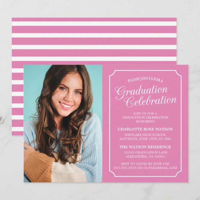 INVITATION CARTON D'INVITATION DE GRADUATION ÉLÉGANT CHIC ET  (Devant / Derrière)