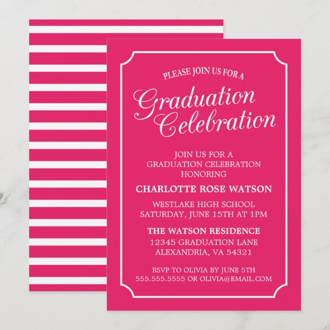 INVITATION CARTON D'INVITATION DE GRADUATION ÉLÉGANT CHIC ET  (Devant / Derrière)