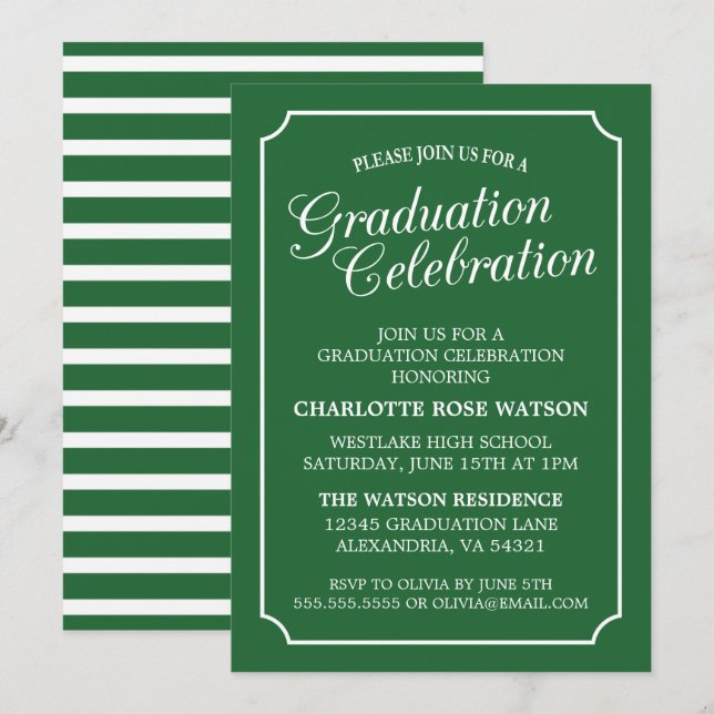 INVITATION CARTON D'INVITATION DE GRADUATION ÉLÉGANT CHIC ET  (Devant / Derrière)