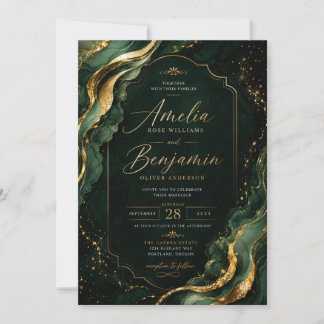 Invitation Carton d'invitation de luxe mariage émeraude marbr