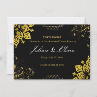 Invitation Carton d'invitation de luxe noir et or pour le dîn
