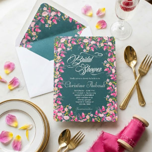 Invitation Carton d'invitation de luxe rose vif floral pour l
