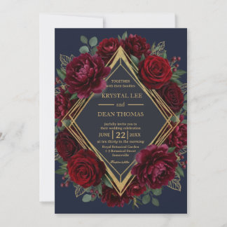 Invitation Carton d'invitation de mariage à cadre doré et flo