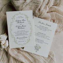 Carton d'invitation de mariage à cadre orné vert s