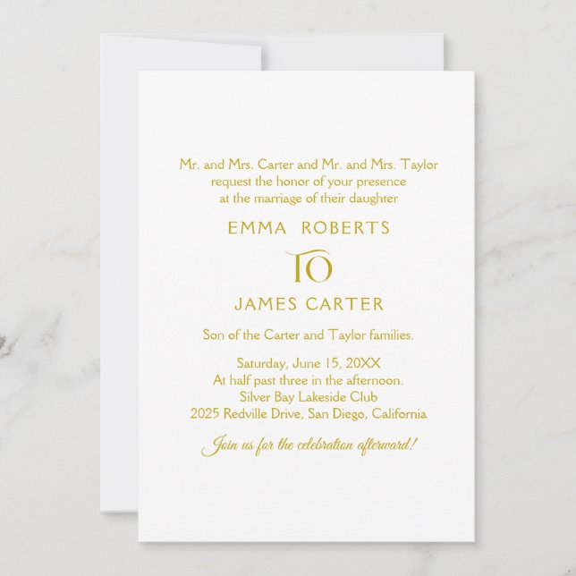 Invitation Carton d'invitation de mariage à calligraphie doré (Devant)