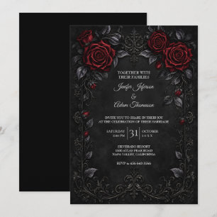 Invitation Carton d'invitation de mariage à dentelle noir rou