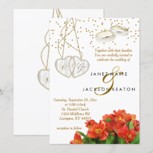 Invitation Carton d'invitation de mariage à fleurs orange vif