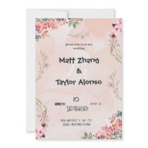 Carton d'invitation de mariage à fleurs roses