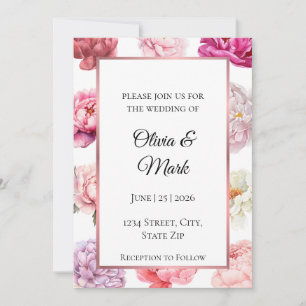 Invitation Carton d'invitation de mariage à la pivoine aquare