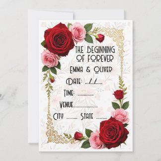 Invitation Carton d'invitation de mariage à la rose rouge rom