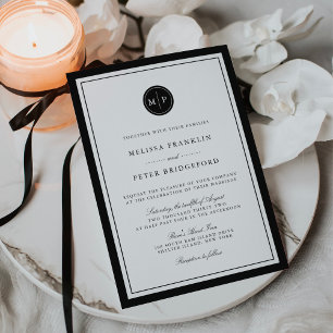 Invitation Carton d'invitation de mariage à monogramme noir e