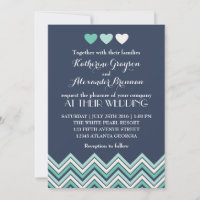 Carton d'invitation de mariage à motif chevron ble