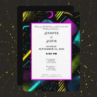 Invitation Carton d'invitation de mariage à motif néon Rétro 