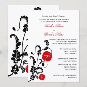Invitation Carton d'invitation de mariage au coquelicot rouge