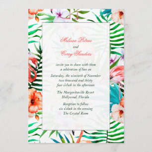 Invitation Carton d'invitation de mariage au flamant rose aqu