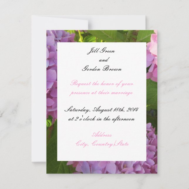 Invitation Carton d'invitation de mariage au Hortensia Rose (Devant)