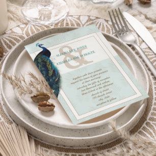Invitation Carton d'invitation de mariage au paon bleu aqua e