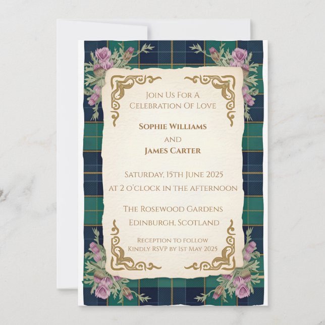 Invitation Carton d'invitation de mariage au tartan celtique  (Devant)