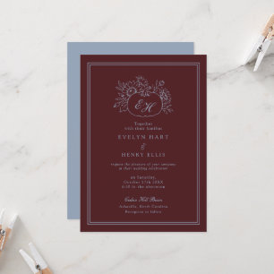 Invitation Carton d'invitation de mariage automnal bleu pouss