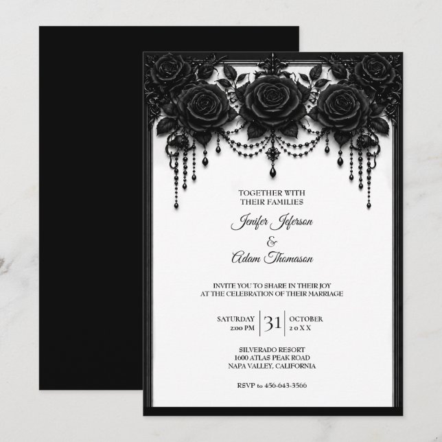 Invitation Carton d'invitation de mariage aux roses noires (Devant / Derrière)